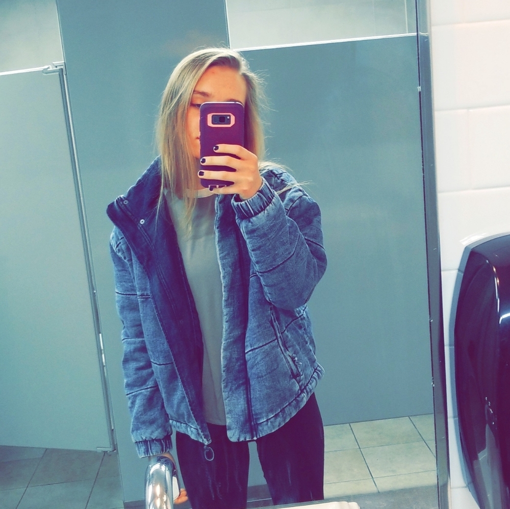 Denim puffer coat